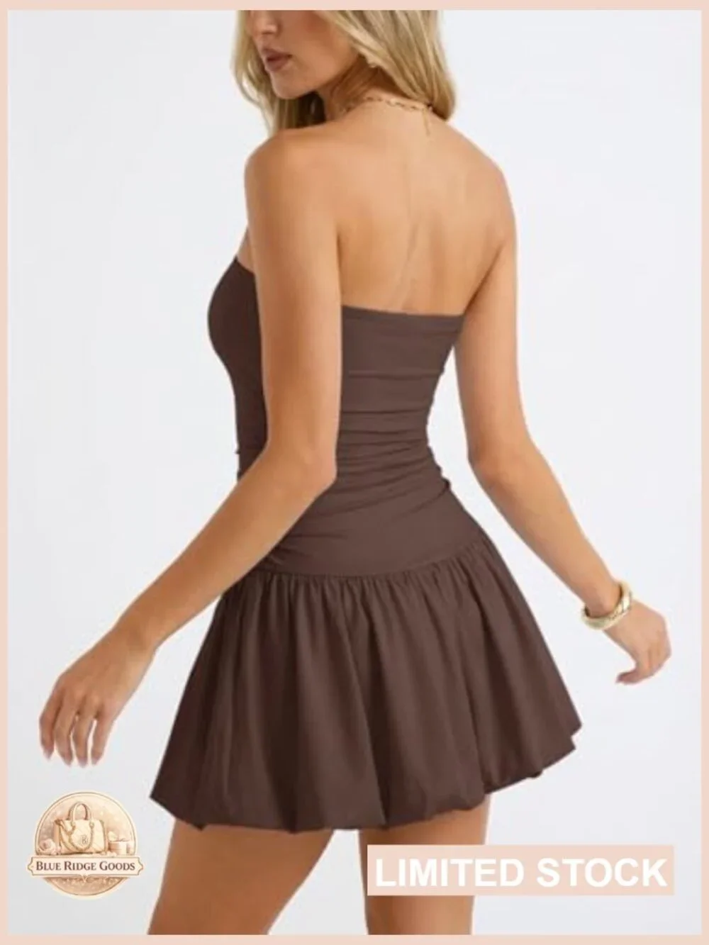Tube Mini Dress Bodycon Ruched Bubble Hem Strapless Backless Summer Night Out - Picture 4 of 7